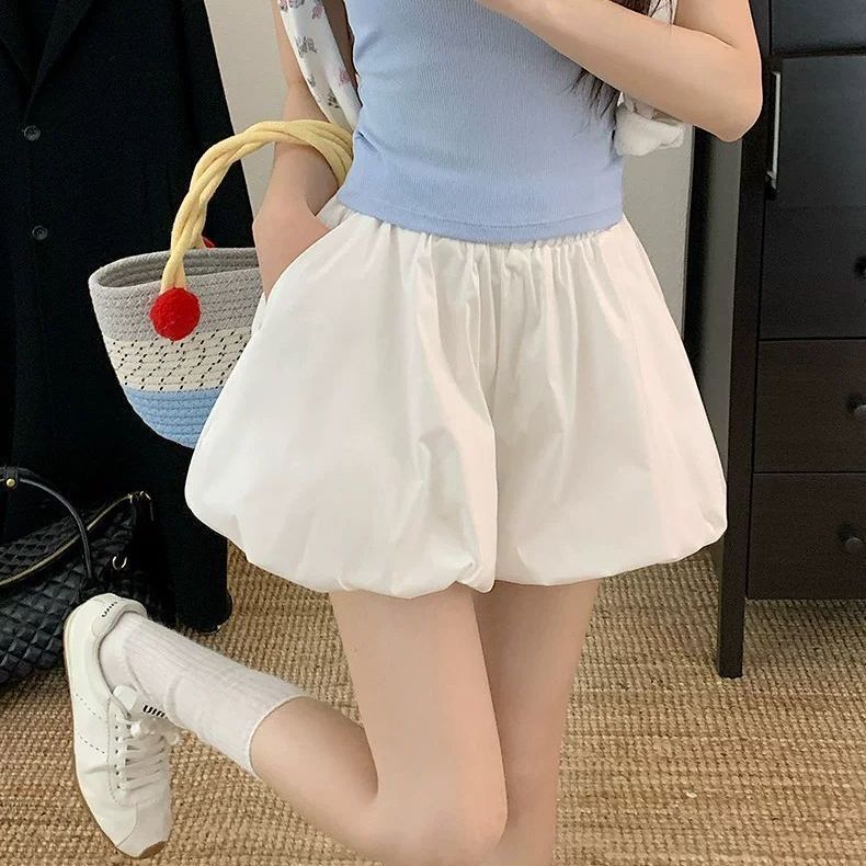 Floral Bud Shorts Korean Style Trendy Lantern Puff Shorts Elastic Waist Pocket Design Petite Wide-Leg Casual Shorts Floral Bud Shorts Korean Style Trendy Lantern Puff Shorts Elastic Waist Pocket Design Petite Wide-Leg Casual Shorts
