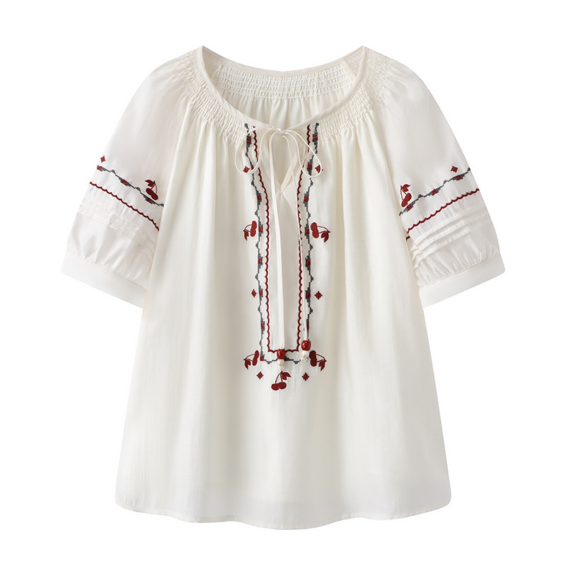Bohemian White Top Women's Summer 2025 New Lyocell Tencel Shirt S85S434 Bohemian White Top Women's Summer 2025 New Lyocell Tencel Shirt S85S434