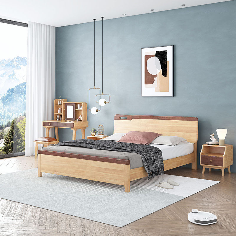 Northern Europe Solid wood bed Light extravagance modern Simplicity Double bed bedroom furniture Manufactor Direct selling