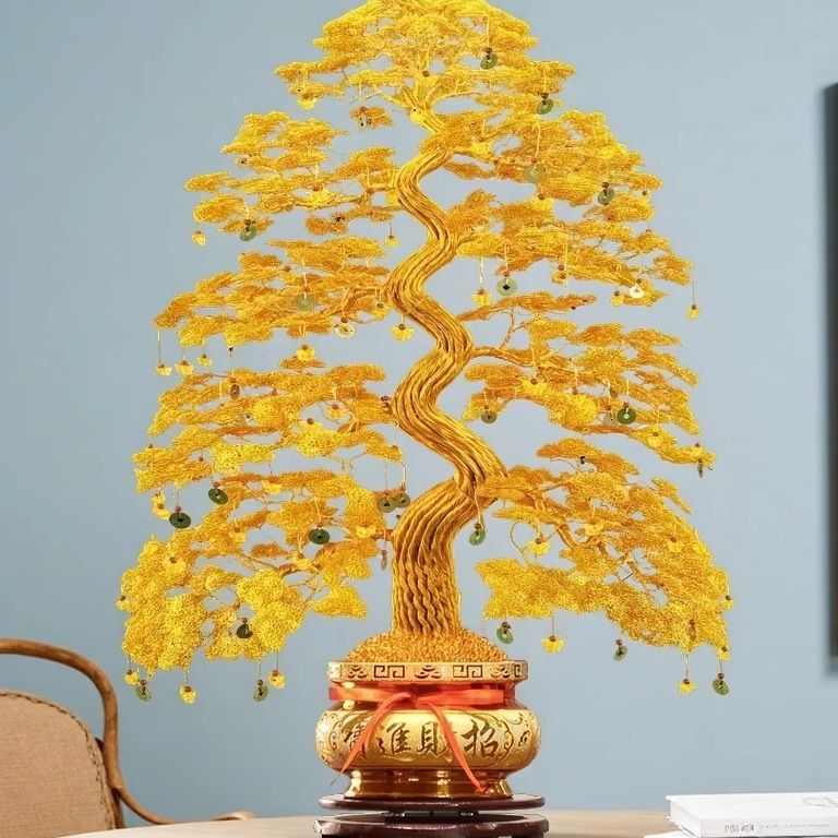 2025 New Fortune Tree Chinese Money Tree Ornaments Tree Copper Coins Aluminum Wire Hand-Woven Housewarming Decorations