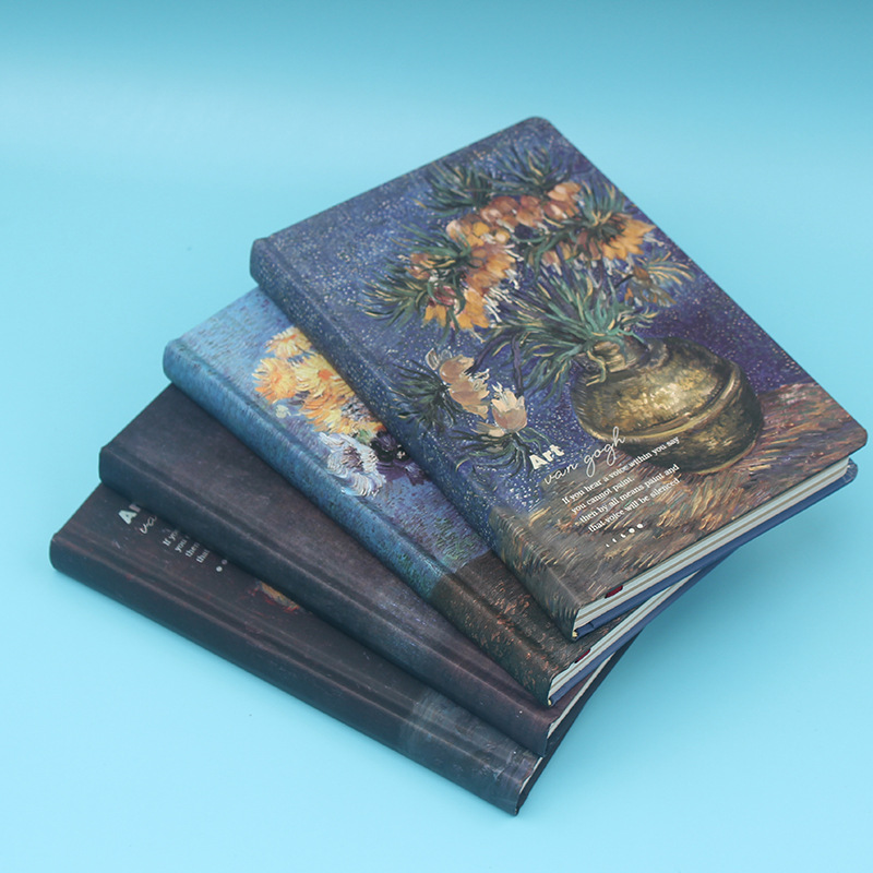 Cuaderno artístico de tapa dura con diseño floral inspirado en Van Gogh y Monet, ideal como diario o bullet journal