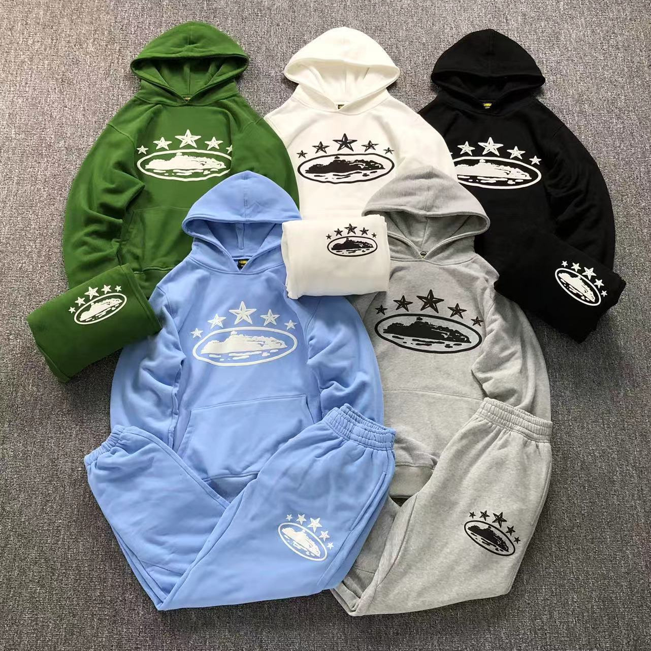 跨境Corteiz恶魔岛连帽卫衣街头嘻哈滑板运动套装休闲加绒卫裤潮