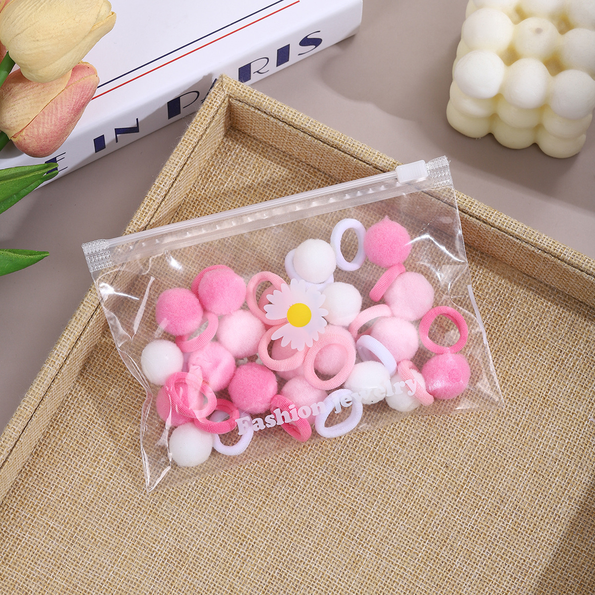 Juego de cuerda para el cabello de bola de color caramelo para niños, bolsa de estilo dulce para bebés, mini cuerda para la cabeza de alta elasticidad, banda de goma, accesorios para el cabello