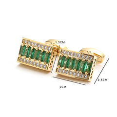 Cross-border rectangular crystal cufflinks, Swarovski zirconium light luxury men's shirt cuff, emerald cuff pin