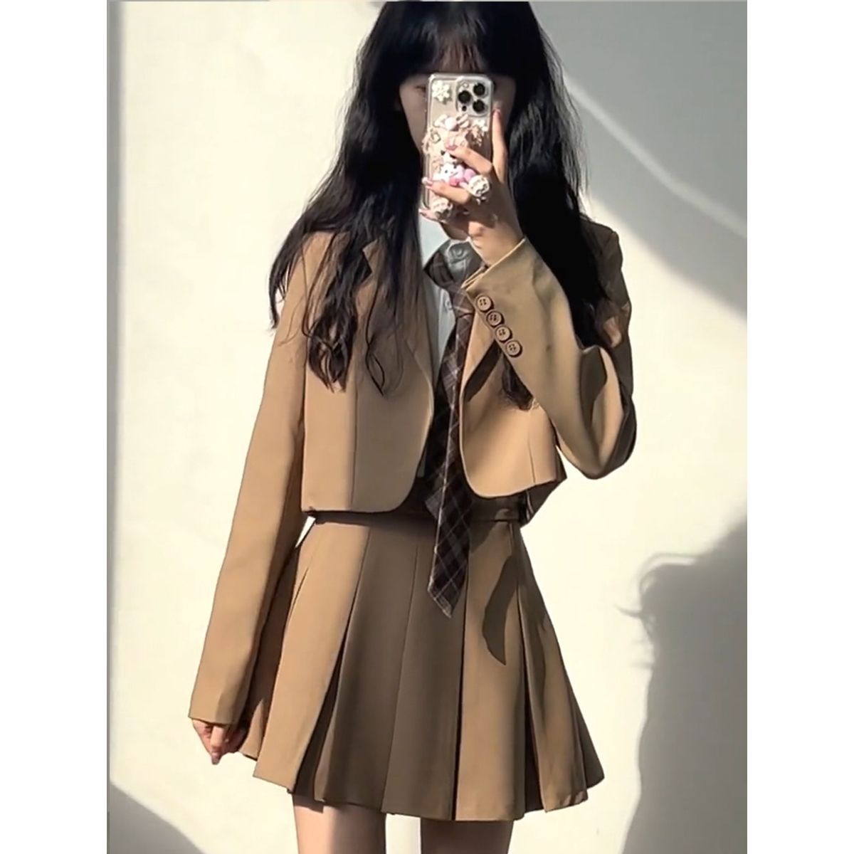 Retro Preppy Style Suit Slimming Suit 2026 Spring & Fall Petite Shirt British Style Pleated Skirt Three-Piece Set for Women