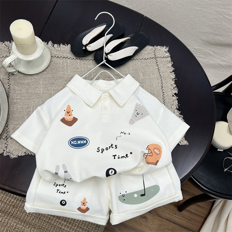 Baby Suit Summer New Boys Korean Style Polo Shirt Short-Sleeved T-Shirt Kidsren's Summer Shorts Thin Two-Piece Set