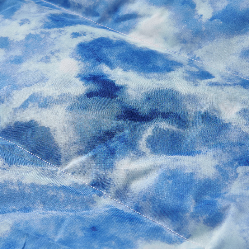 Tie-Dye Stand Collar Puffer Jacket – Unisex Winter Coat With Color-Blocked Design (Blue/Brown)_voghion.com