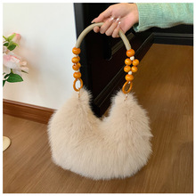 新款毛绒手提包高级感木提手手提包毛绒包时尚皮草毛毛包外出通勤