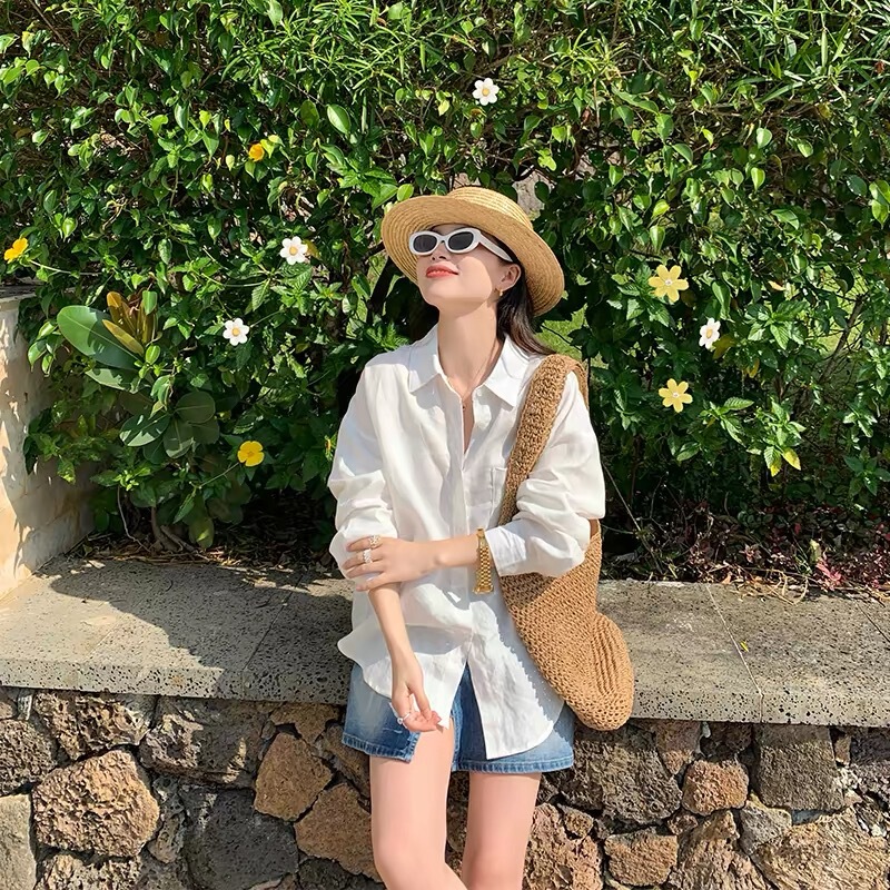 Jin Suyi White 100% Linen Shirt 2026 Summer Korean Style Loose Long-Sleeve Sun Protection Shirt Chic Trendy Top Jin Suyi White 100% Linen Shirt 2026 Summer Korean Style Loose Long-Sleeve Sun Protection Shirt Chic Trendy Top