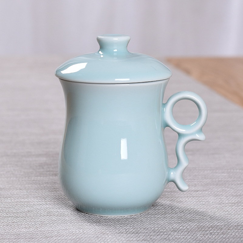 接待泡茶客用茶杯青瓷会所足浴店水杯子办公会议个人杯带盖茶器