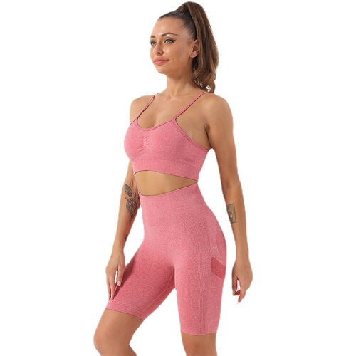 European and American tight-fitting quick-drying yoga suit female sexy suspender yoga wear sports bra vest high-waisted fitness shorts