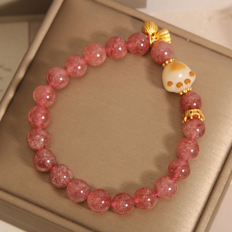 Pulseras de cristal de fresa rosa para mujeres lujosas delicadas y dulces colgantes de loto de nicho para regalar a la novia