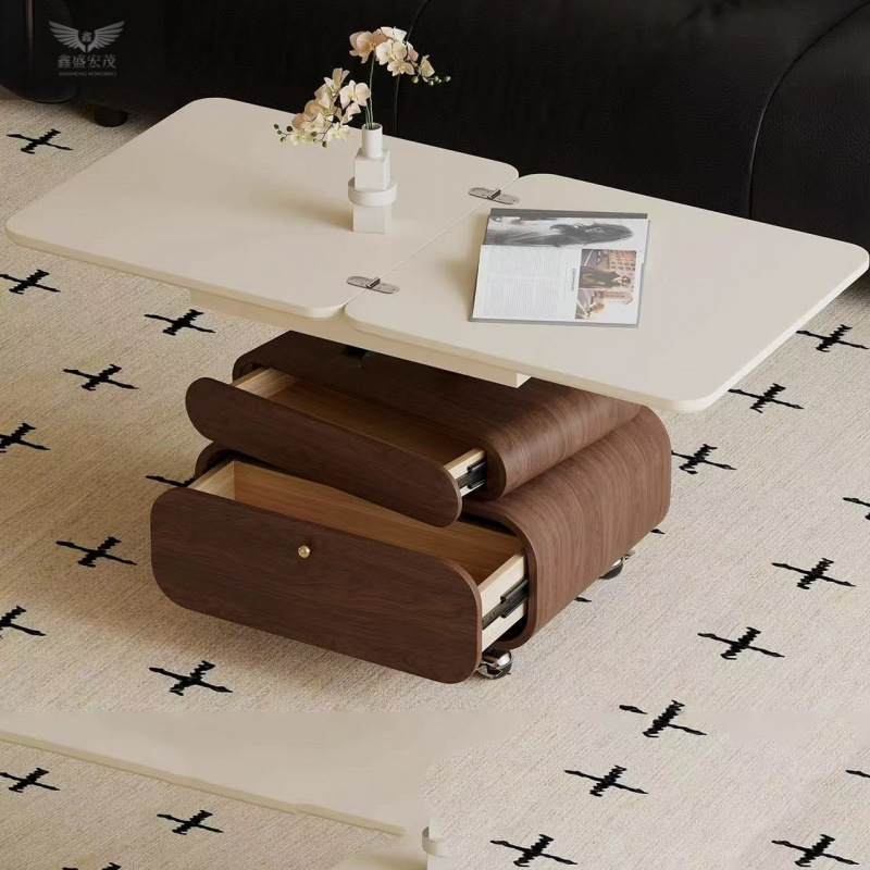 Mesa de centro de madera maciza retro francesa, mesa de comedor, apartamento pequeño de doble uso, sala de estar americana, hogar, lujo ligero, nuevo móvil