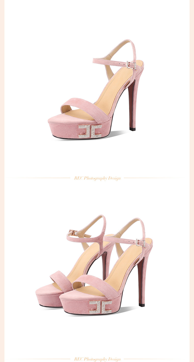 Sandal cao gót nữ hở mũi đế platform siêu cao gót 13 cm, quai ngang đính đá, khóa dây — đen 13cm chi tiết 4