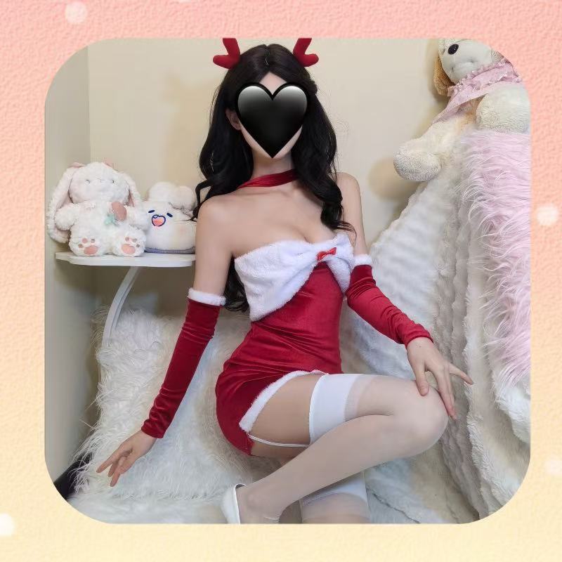 Christmas Bunny Costume Set with Dress, Gloves, Ears and White Garter — detail image 10