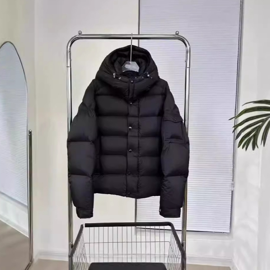 New M brand Vezere short down jacket, matte finish, similar to Maya's style.