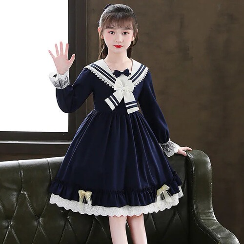 Girls Lolita Princess Dress Autumn New Zhongda Children's College Style Dress Girls Fashionable Long Sleeve Skirt