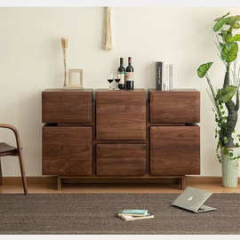 六斗黑胡桃北美北欧胡桃木客厅实木储物柜收纳简约卧室现代抽屉
