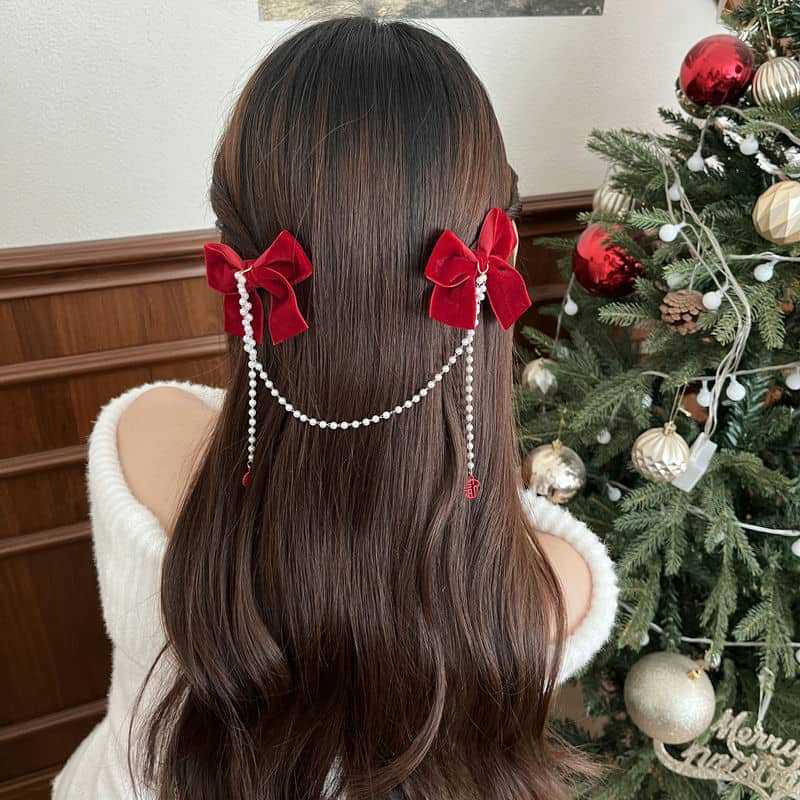 60g Weight Hair Clip Hair Accessories Type 1 Piece Quantity Holiday, Date Occasion Bow Knot Pattern Women's Gender Beaded Design Sweet Style Women's Sweet Bow Knot Cloth Beaded Hair Clip 7