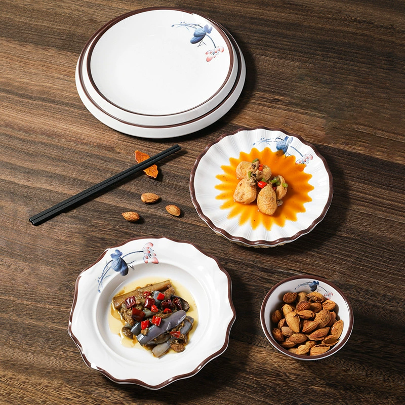 凯柏雅 Blue lotus melamine tableware restaurant specialty dish plastic round rice bowl cold dish dish commercial