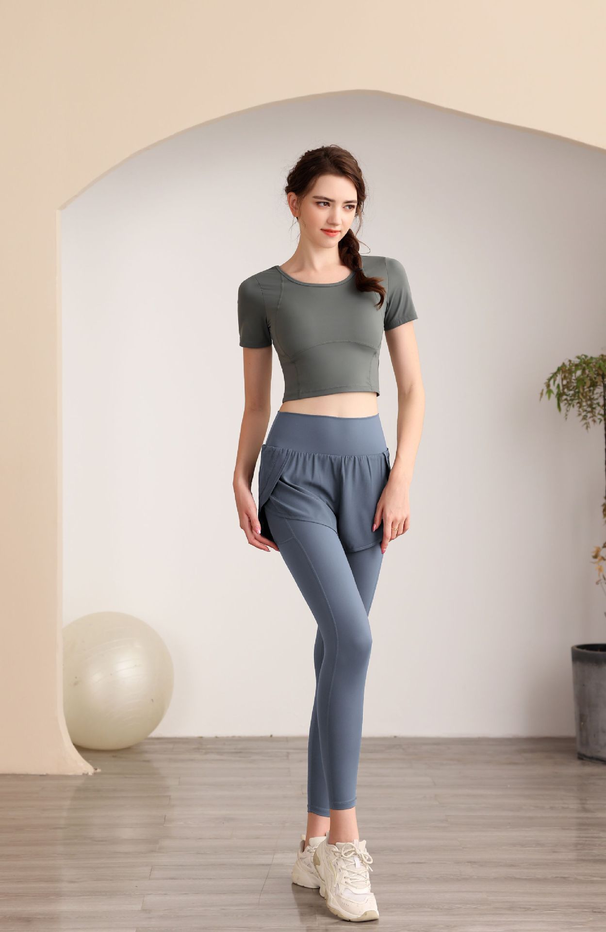 Autumn and Winter Nylon Fake Two Piece Pocket Sports Pants for Women's Anti Walking Running Training Yoga Tight Fitness_voghion.com