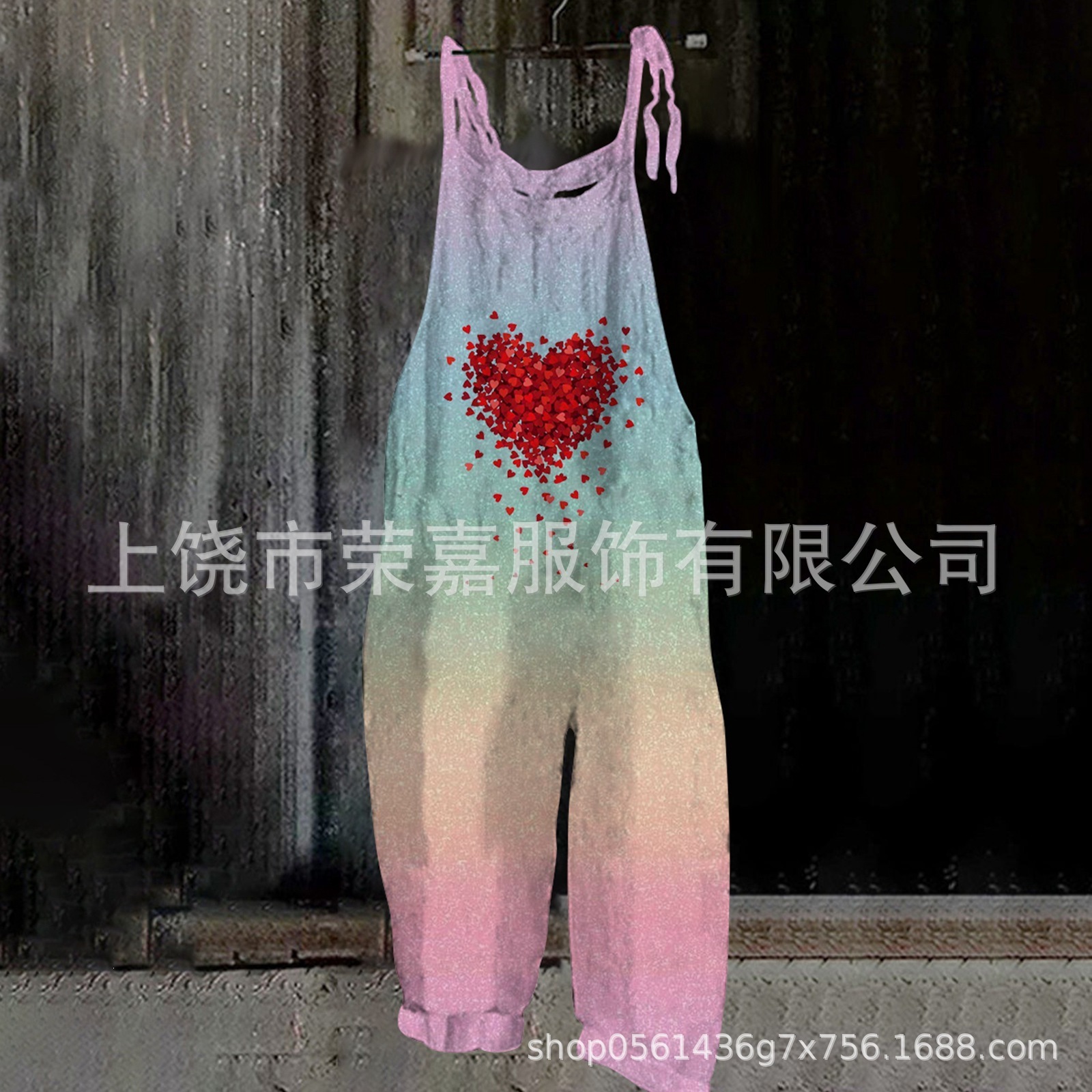 2026夏季新款女装爱心印花复古连衣裤欧美外贸爆款吊带连体长裤女