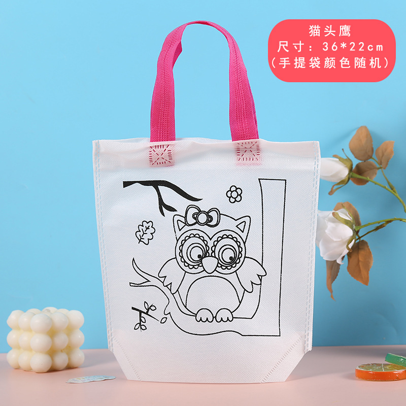 Bolsa de tela no tejida para colorear con grafitis para niños, paquete de materiales creativos para pintar a mano en el jardín de infantes, bolsa publicitaria