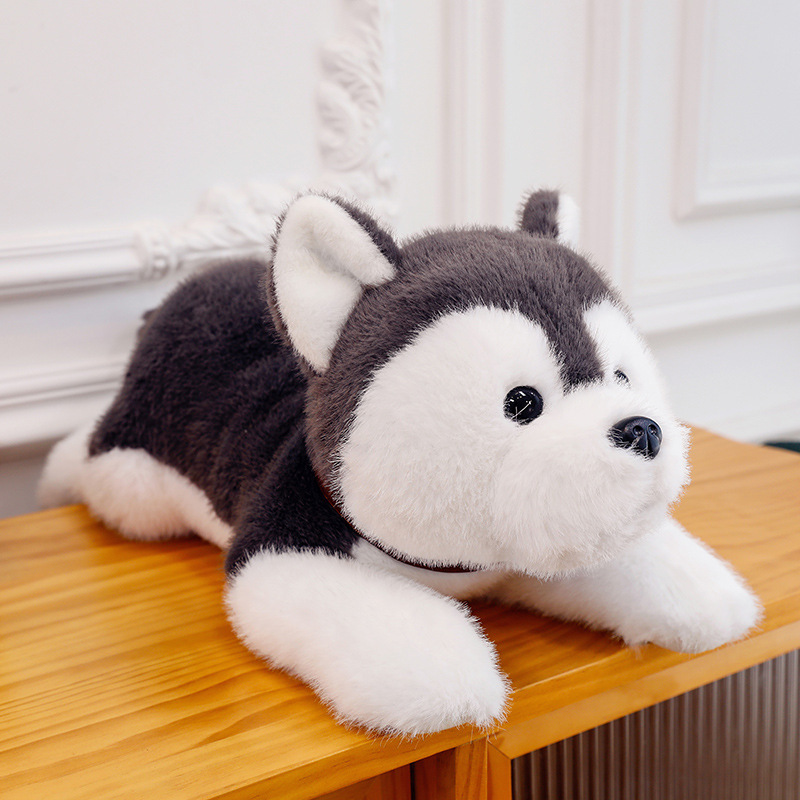 Cute collar perro juguete de peluche cachorro muñeca husky muñeca de pelo dorado suave lindo dormir simulación perro suave