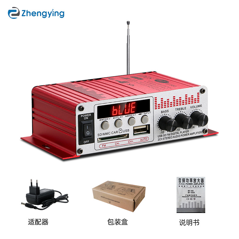 BT888-Rojo-Bluetooth con pantalla modelo-Independiente + adaptador de enchufe redondo