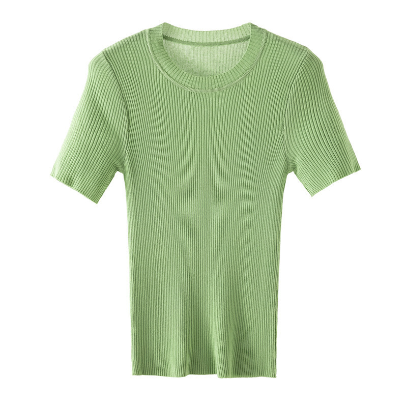 2024 Xia Xin Dopamine Round Neck Slim Bottoming Short-Sleeved T-Shirt Women's Top Tight Inner Ice Silk Knitwear Thin