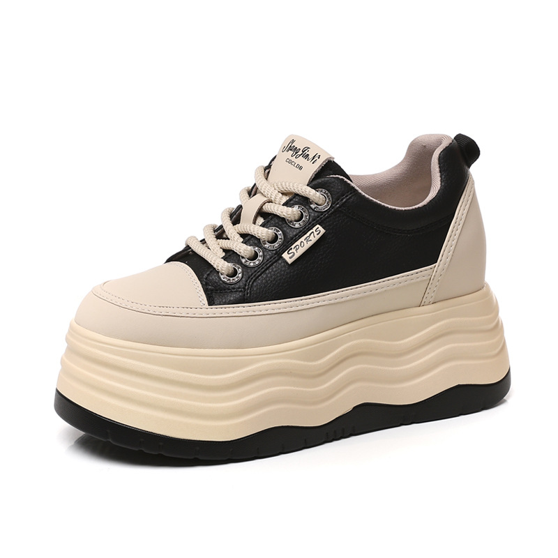 Giày sneaker nữ đế dày độn cao bên trong phiên bản cơ bản dễ phối — Màu đen