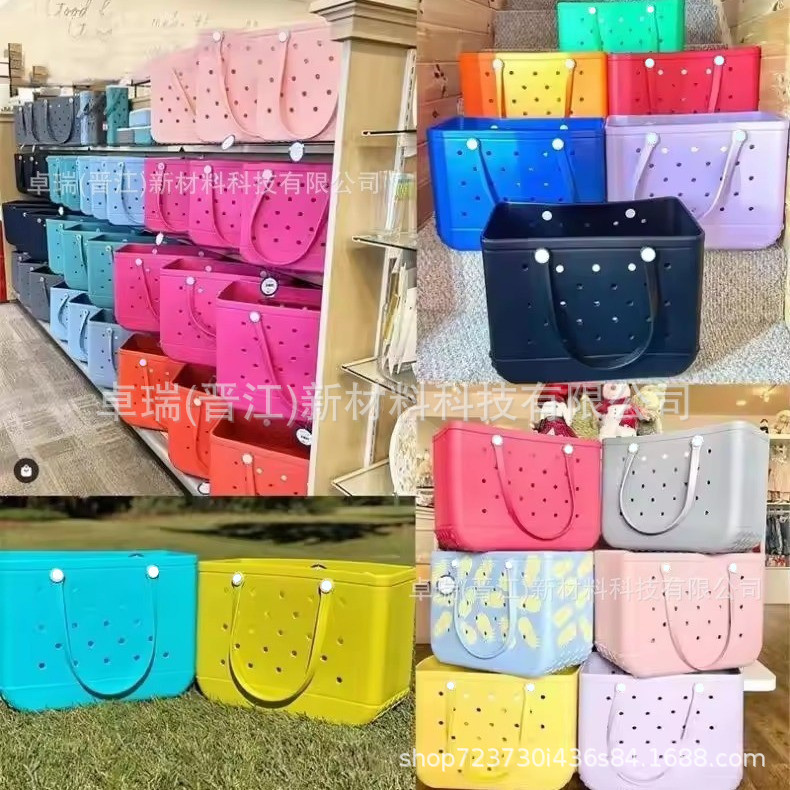 Bolso de playa EVA estilo europeo y americano, ligero, con orificios, moderno, DIY, de gran capacidad, bolso de mano para mujer, especial para la playa, bolso de hombro.