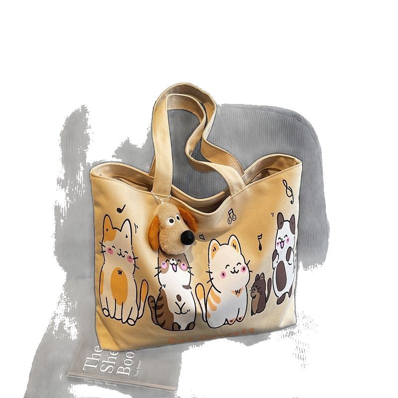 2025 Spring New Ins Lazy Style Large Capacity Canvas Bag All-match One-shoulder Student Artistic Cartoon Tote Bag