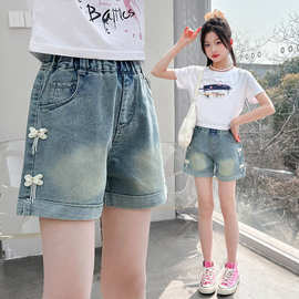 女童牛仔裤夏季2024新款外穿夏装童装儿童裤子女大童薄款短裤热裤