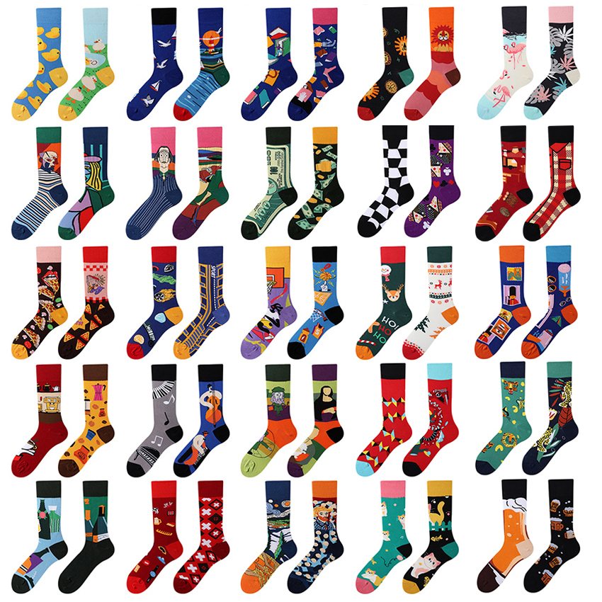 CrazySox calcetines de marea asimétricos originales AB diseño de estilo ins hombres y mujeres personalidad dibujos animados calcetines de algodón de tubo medio creativo