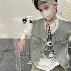 2024 Spring Children's Denim Vest American Retro Cleanfit Frayed Unisex Youth Vest