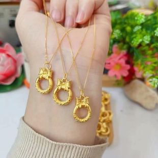 Pure Gold 999 Fugitive Princess Bow Xiangyun Safe Buckle Gold Pendant Necklace for Women 520 Gift for Girlfriend