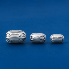 s999足银纯银小鱼鲤鱼桶珠路路通文玩手链手串编绳diy银饰配件女