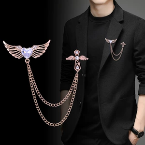 Korean Stylish Ins Angel Wings Pin with Heart-Shaped Gemstone Accessories for Men and Women