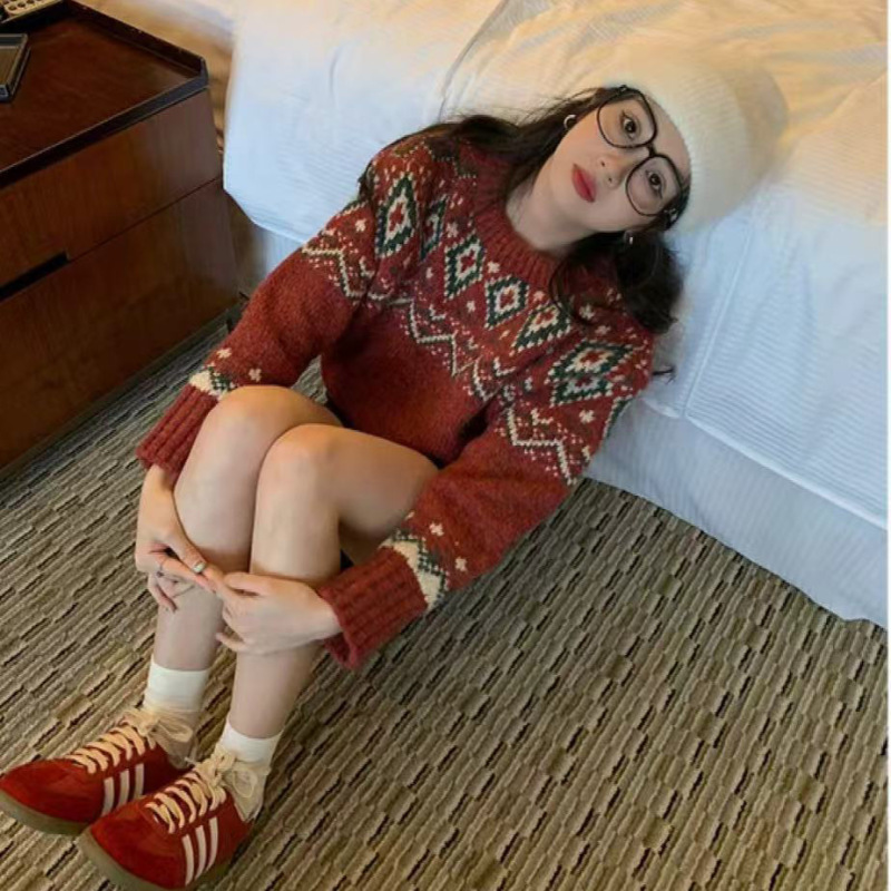 提花毛衣 2025秋季新款 小众设计感外穿上衣女复古圆领针织衫293|undefined