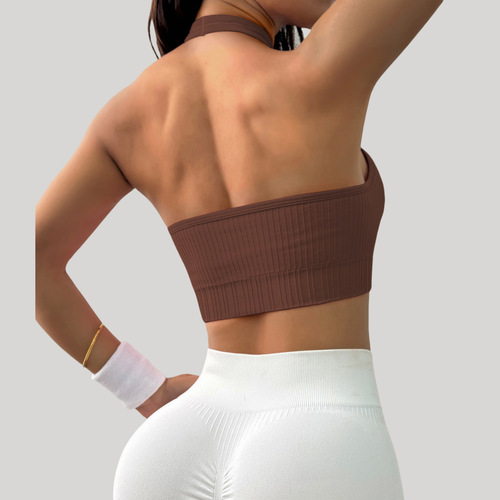 European and American hanging neck backless yoga vest yoga clothes fitness top sports running sexy gathered cross-shoulder vest