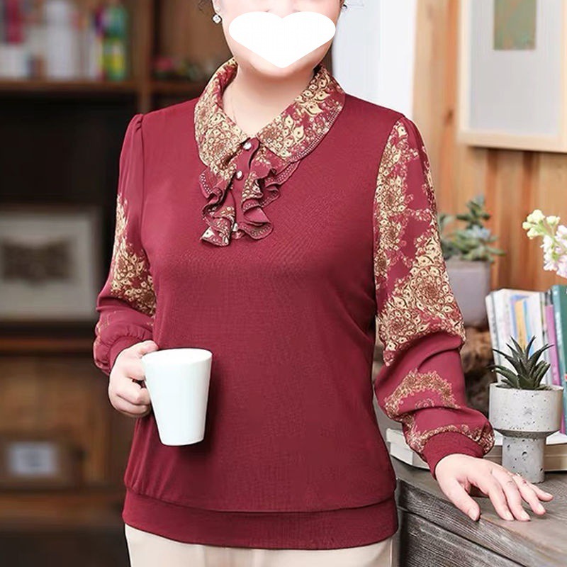 中年のお母さんの秋冬服2025の新型の襟のシャツの長袖の上着の女性の洋風は腹を覆います。|undefined