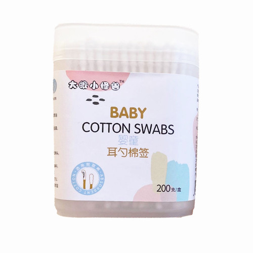 Big-eyed little monster baby paper shaft thin double-ended ear scoop spiral cotton swab baby cotton swab cotton ball 200 pack