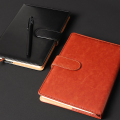 A5帶扣企業辦公記事本B5商務會議記錄本筆記本定製封面可印logo