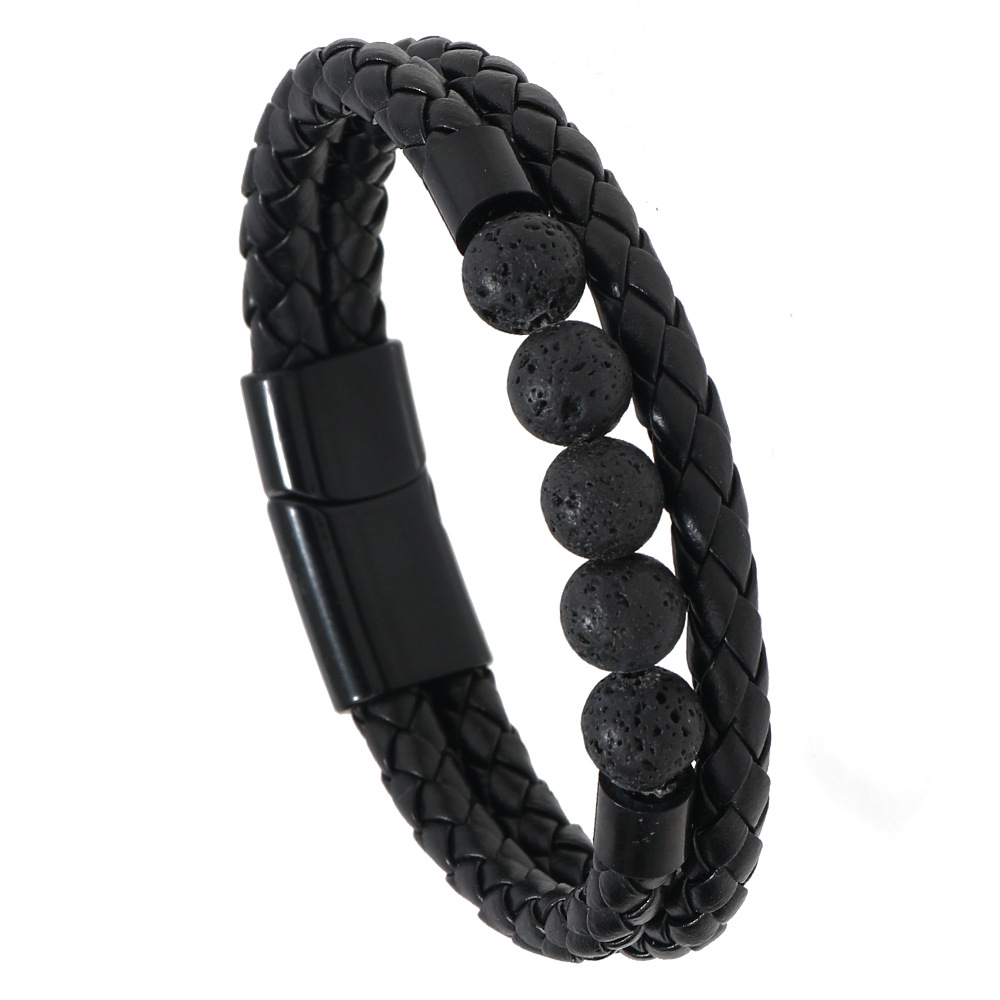 21g Weight Bangle Classification Pu Leather Chain Material 1 Piece Quantity Daily Occasion Pu Leather, Alloy Material Geometric Pattern All Seasons Season Men's Gender Beaded, Handmade Design Vintage Style, Punk Style Vintage Style Punk Geometric Pu Leather Alloy Beaded Handmade Men's Bangle Men Cord & Leather Bracelets 17