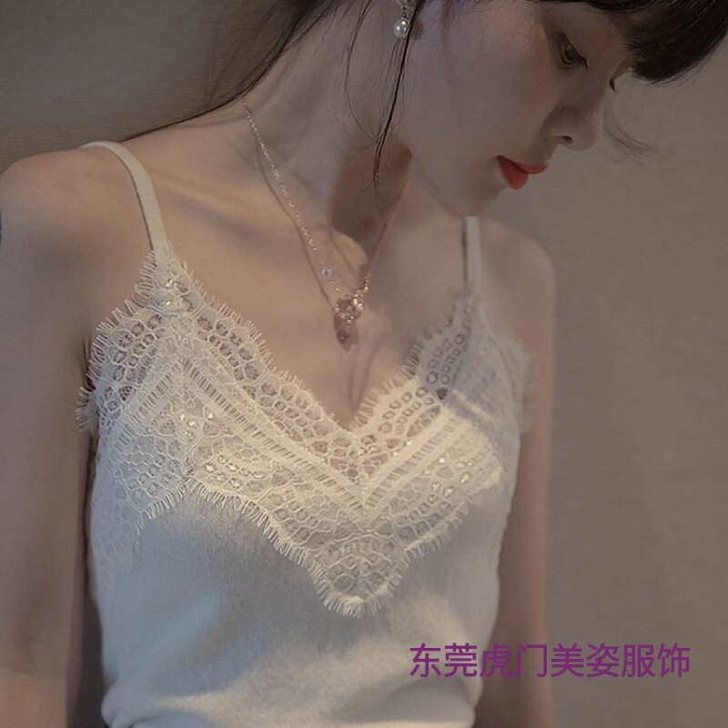 White Camisole for Women, Autumn Inner Wear, Fleece-Lined, Thickened Lace Knit Base Shirt, Sleeveless Top, Trendy Ins Style White Camisole for Women, Autumn Inner Wear, Fleece-Lined, Thickened Lace Knit Base Shirt, Sleeveless Top, Trendy Ins Style