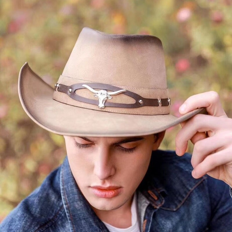 Cross-Border Cowboy Hat, Large-Brimmed Leather Sun Protection Sun Hat, Edged Riding Hat, Prairie Cowboy Hat, Mongolian Hat