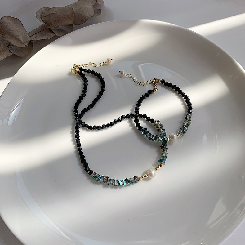 Nihaojewelry wholesale jewelry simple freshwater pearl black crystal bracelet necklacepicture2