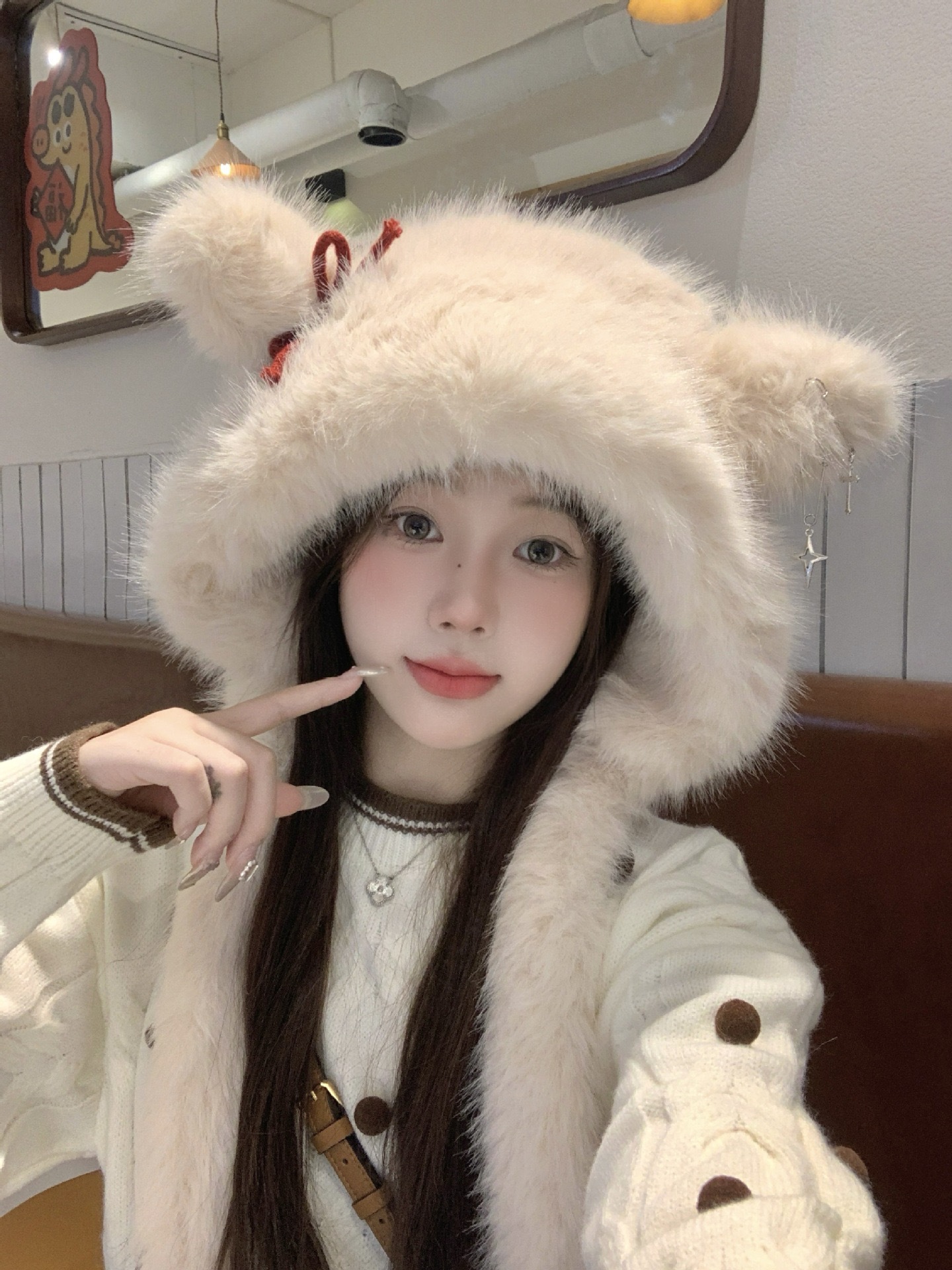 Plush Fox Hat Japanese Style Warm Winter Scarf Beanie For Women_voghion.com