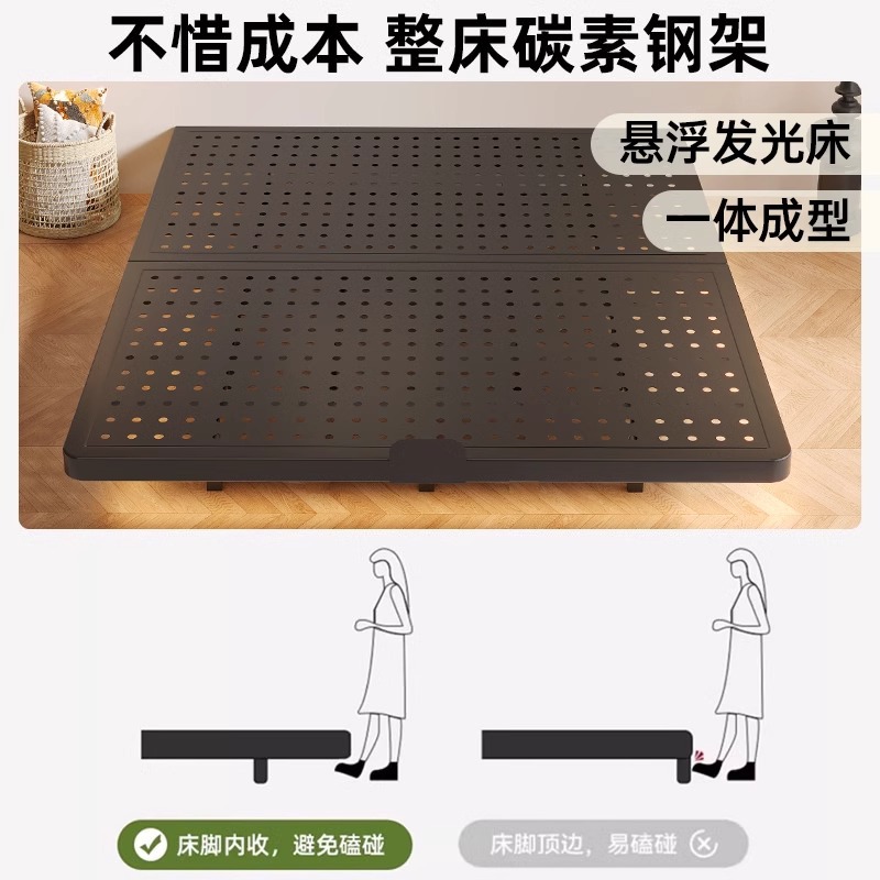 Cama suspendida sin cabecera de cama, marco de fila de acero al carbono, tatami, cama doble sin respaldo, casa de familia, hotel, cama con estructura de acero para el hogar